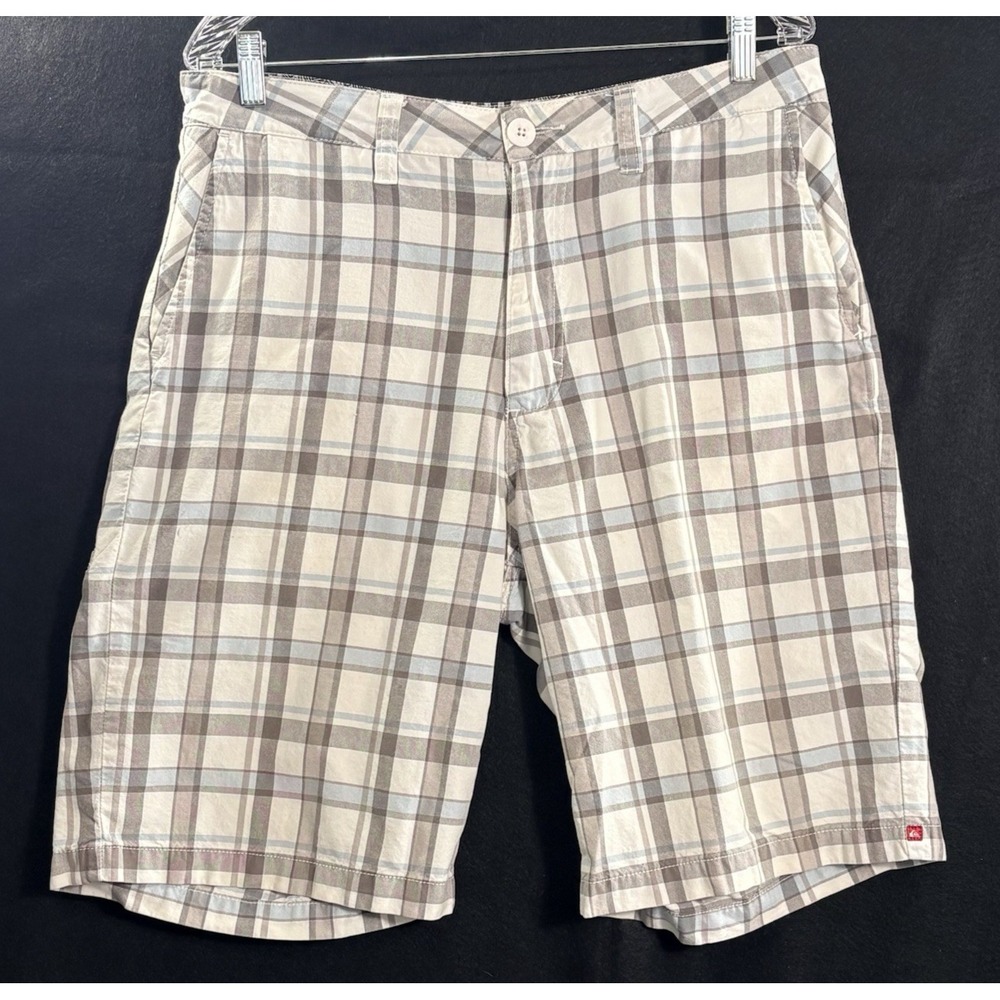 QUIKSILVER Men Plaid Checker Zip Shorts Sz 32 Gray Blue Summer Beachy Surf 49-4